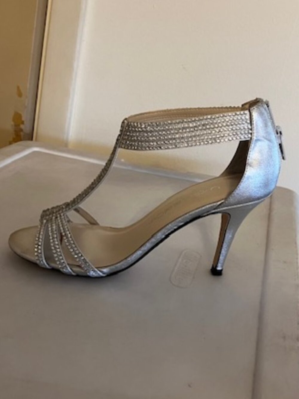 Caparros Silver Rhinestone Stiletto Heels
